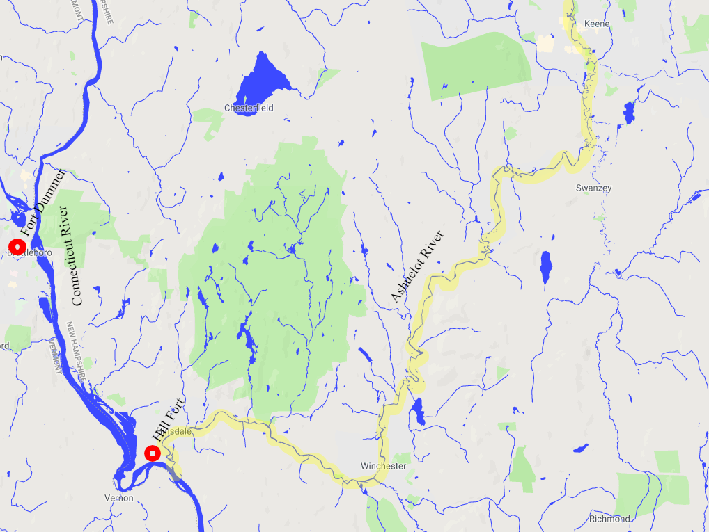 Map of South-West New Hampshire, Highlighting the Ashuelot River and Connecticut River