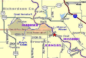 Location of Ioway Lands, Nebraska and Kansas
