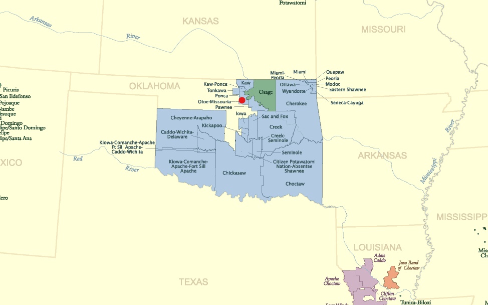 Locations of the Otoe-Missouria tribe